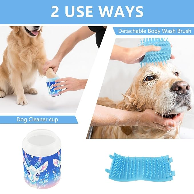 Deer with Starry Background Art Portable Pet Paw Cleaner Cup Soft Silicone Bristles Pets Grooming Supplies for Small Medium Large Breed Dogs, Cats
