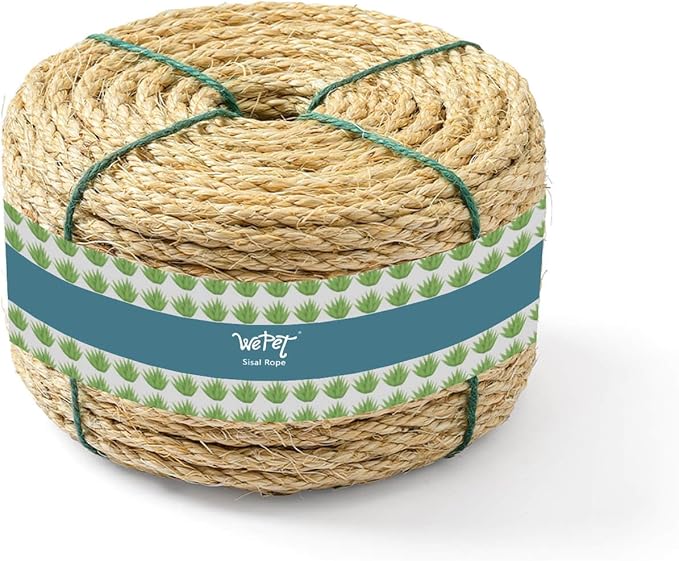 WePet Cat Natural Sisal Rope for Scratching Post Tree Replacement, Hemp Rope for Repairing, Recovering or DIY Scratcher, Natural Color, 90FT