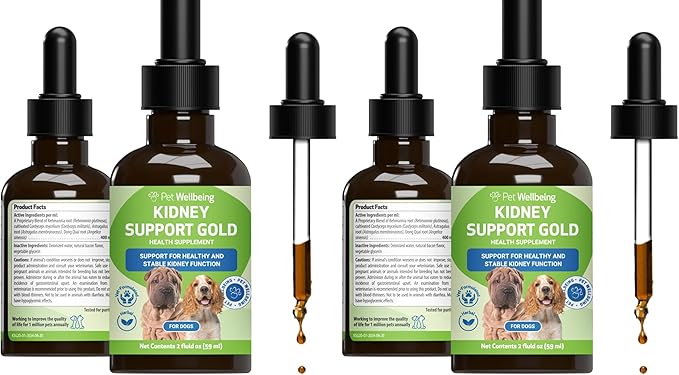 Pet Wellbeing Kidney Support Gold for Dogs - Supports Healthy Kidney Function, Fluid Balance, Energy Levels, Rehmannia, Dong Quai - Veterinarian-Formulated Herbal Supplement 2 oz (59 ml) (Pack of 2)