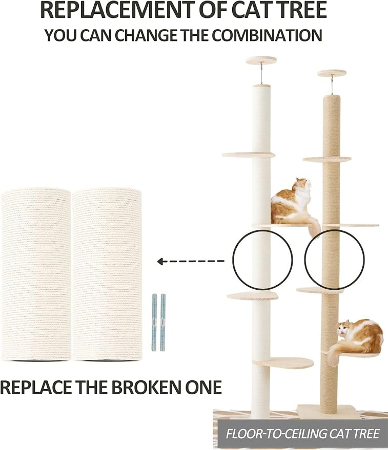 PVC Scratching Post Cotton Rope Columns for Floot to Ceiling Cat Trees, Length 20cm 7.87in