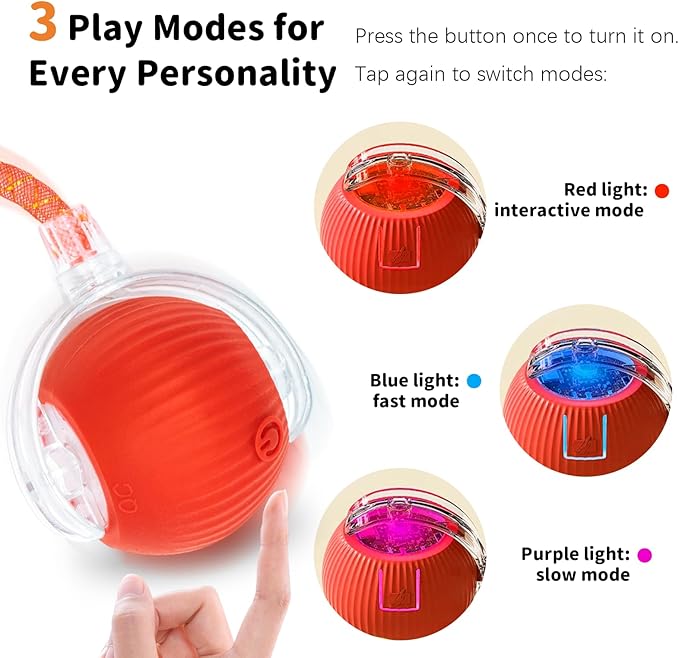 Interactive Cat Toys for Indoor Cats Smart Automatic Ball Rolling for Bored Kitten Pet Upgraded Speedy Moving Chase Dogs Toy Valentine's Day Gift Red Dragonfly