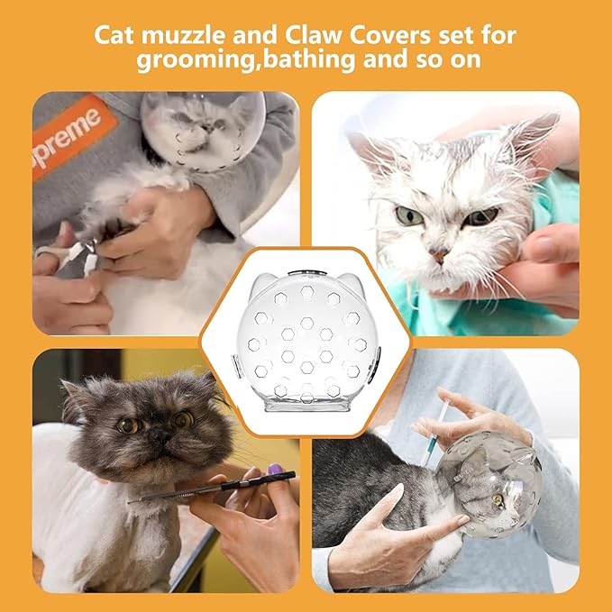 Bubble Muzzle and Boots for Cat Grooming Nail Trimming Cat Astronaut Helmet Grooming Mask with Anti Bite Breathable Silicone Paw Covers (L)