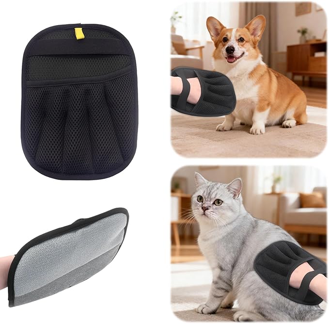 Pet Hair Remover Gloves, 2026 Upgraded 5-Finger Pets Hair Removal Gloves for Cats & Dogs, Reusable Electrostatic Magic Brush for Carpet, Couch, Car Seat, Clothing, Dog Grooming Supplies (Black-1PC)