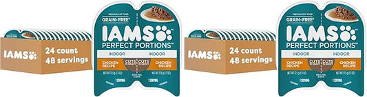 IAMS Perfect Portions Indoor Adult Wet Cat Food Cuts in Gravy,Chicken Recipe,2.6 oz. Easy Peel Twin-Pack Trays (,48 Servings),24 Count (Pack of 2)