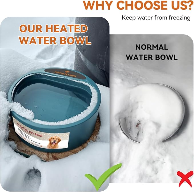 NAMSAN Heated Water Bowl for Outdoor Cats, 2.2L Heated Dog Bowl, Provides Drinkable Water in Winter, Heated Pet Drinker for Chickens Rabbits Birds Bath, Livestock Thermal Watering Trough