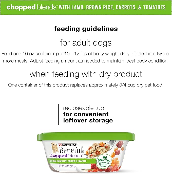 Beneful Purina Wet Dog Food, Chopped Blends with Lamb - (8) 10 oz. Tubs (Pack of 2)