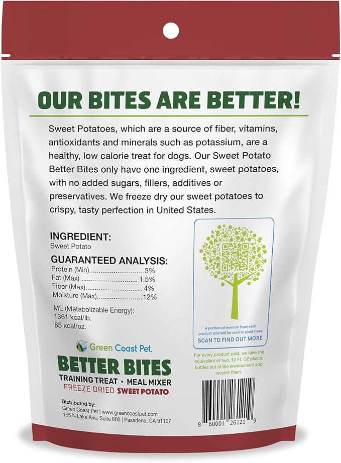 Better Bites Meal Mixer 1 oz Freeze-Dried Sweet Potato Dog Treats for (All Breeds) – High Fiber, Single Ingredient, Natural Snacks for Training Treats for Dogs | Made in The USA