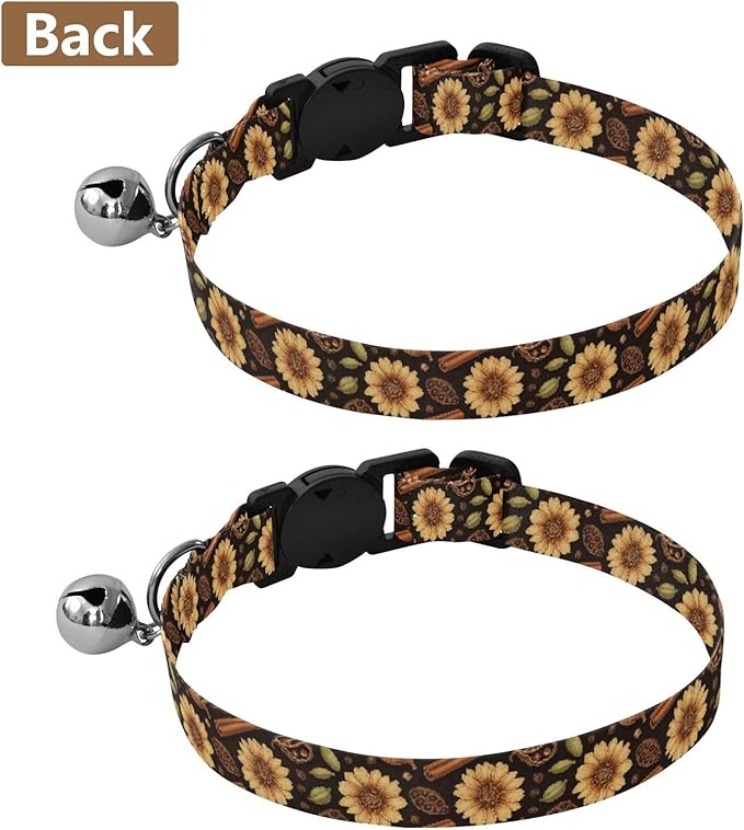 Dog Collar Fall Flowers Spices Black Pattern Dog Collars Puppy Collar Cat Pet Collar with Adjustable Buckle for Dogs Cats Pets Supplies 2 Pack