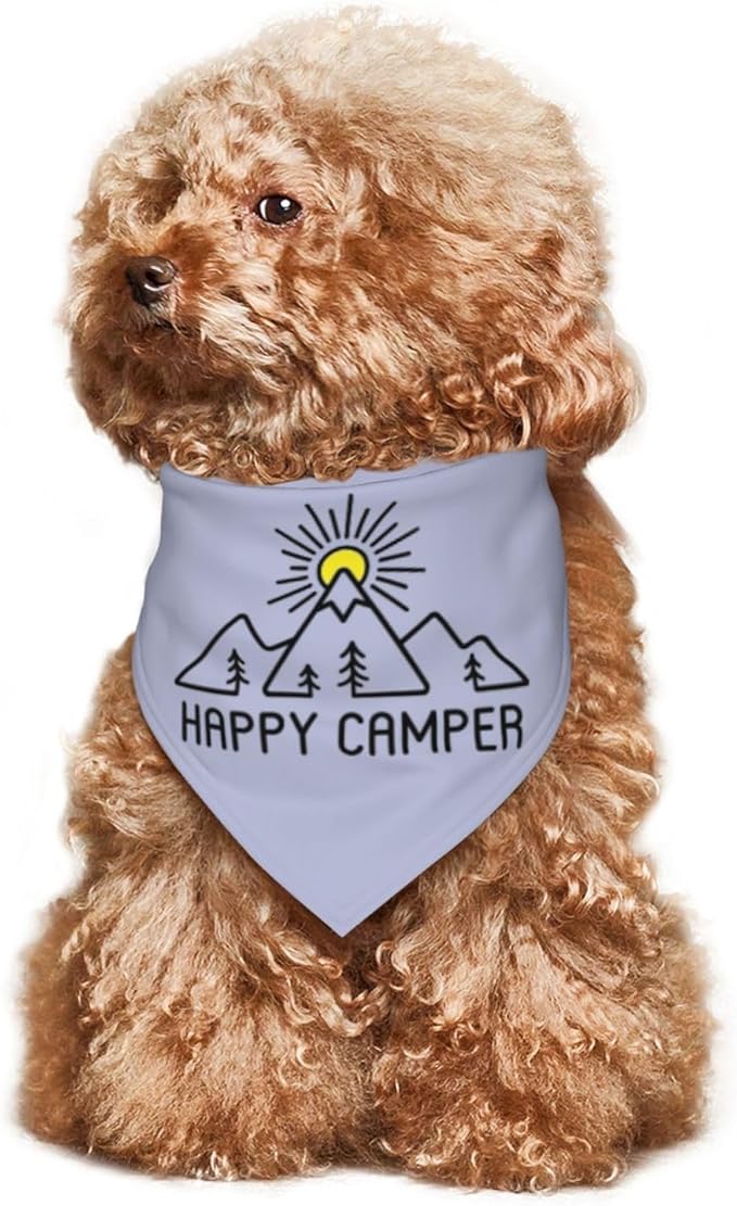 Happy Camper Summer Dog Bandana，Adorable Puppy Accessory for The avid Camper ，Pet Neckerchief for Pets Daily Wear Photo Prop Party Supplies,Funny Cute Dog Bandana (Gray Blue)