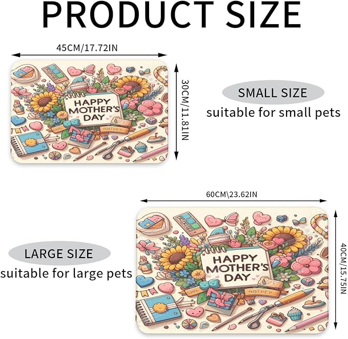 Pet Feeding Mat Absorbent Dog Mat for Food Water Bowl No Stains Quick Dry Water Dispenser Mats Happy Mother's Day Sunflower Gift Mom Dp Dog Accessories Pet Supplies Bowl for Messy Drinkers 18X12In