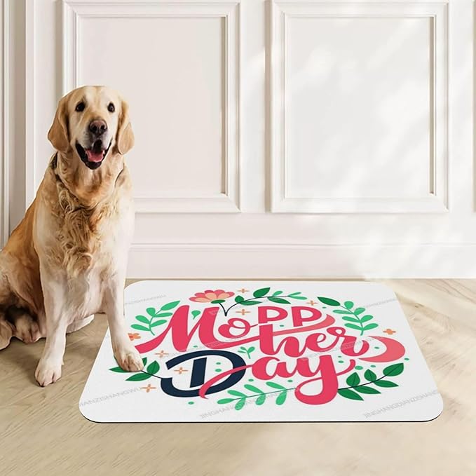 Pet Feeding Mat Happy Mother's Day Floral Gift Mom Kz Absorbent Pet Placemat for Food Water Bowl with Waterproof Rubber Backing 18X12In Quick Dry Water Dispenser Mat for Dog Cat