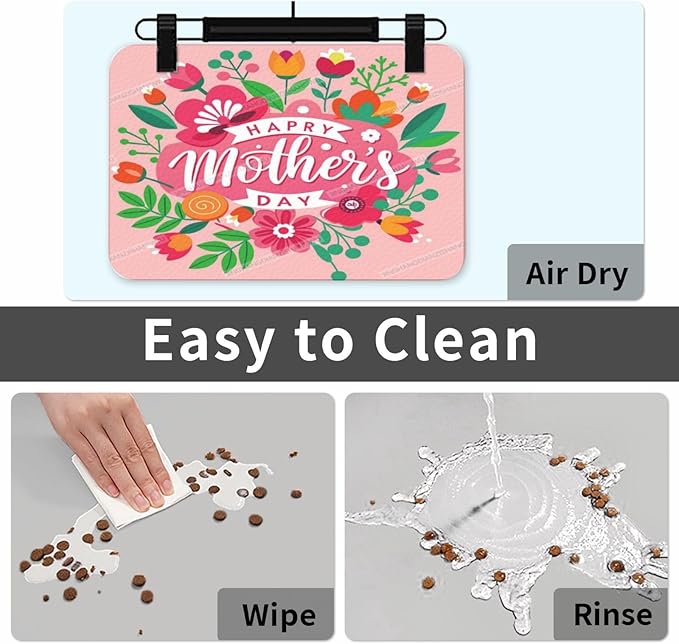 Pet Feeding Mat for Dogs Cats Happy Mother's Day Floral Gift for Mom S Absorbent Dog Food Mat Non-Slip Waterproof Placemat Quick Dry Pet Supplies Bowl Mats