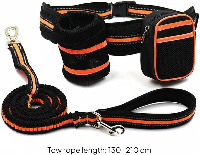 Bungee Dog Leash Waist Belt Utility Pouch Reflective Dog Running Leash Water Bottle Holder Pet Supplies for Runners, Joggers, Jogging, Walking, Hiking
