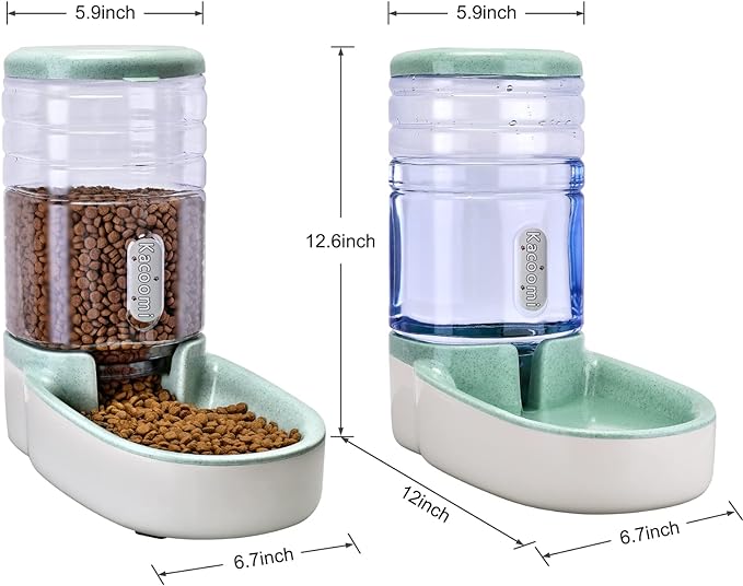 Automatic Dog Cat Feeder and Water Dispenser Gravity Food Feeder and Waterer Set with Pet Food Bowl for Small Medium Dog Puppy Kitten, Large Capacity 1 Gallon x 2
