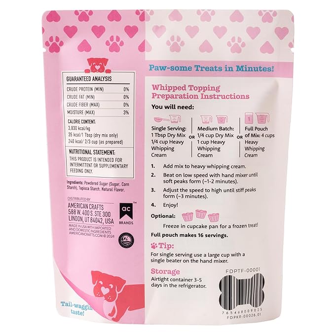 Sweetshop The Pawstry Shop 5 oz Whipped Topping Mix For Dogs, Vanilla Flavor, Homemade Dog Treats, Dog Pup Cups, Whip Cream Treats for Dogs, For Dog Birthdays