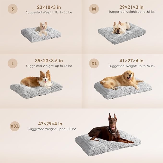 EHEYCIGA XXL Washable Dog Bed for Crate 47x29 Inch, Reversible Kennel Pad for Extra Large Dogs Weight Up to 100 lbs, Plush and Comfy Pet Sleeping Mat, Grey