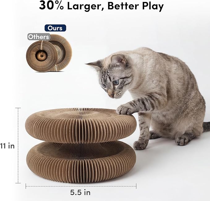 Magic Organ Cat Scratcher with Automatic Electric Ball, 2-in-1 Interactive Cardboard Scratching Board & Automatic Cat Toy Ball, Shape-Shifting Accordion Pad for Indoor Cats