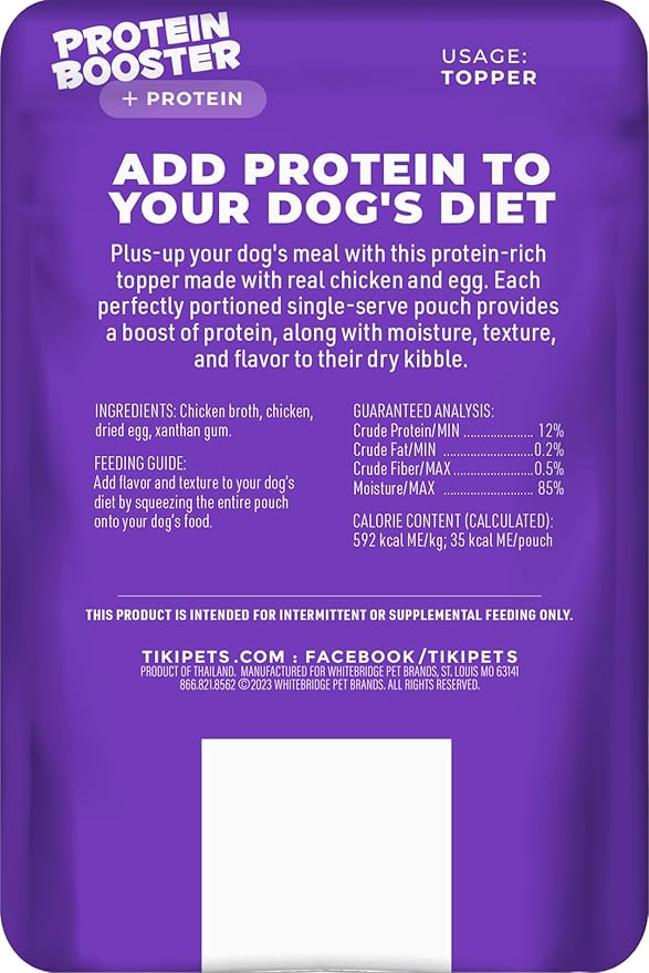 Tiki Dog Born Carnivore Protein Booster Dog Food Topper, Chicken and Egg Recipe in Broth, 2.1 oz. Pouch (12 Count)