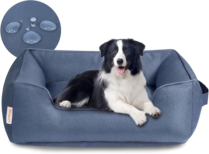 Miguel Waterproof Outdoor Dog Bed for Medium Small Dogs, Oxford Pet Bed Tough with Sides Easy Clean, All Weather Rectangle Puppy Bed with Removable Cover Bolster Bed Scratch Resistant, 35 inches