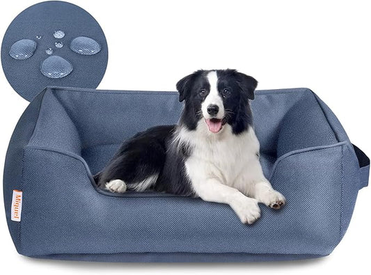 Miguel Waterproof Outdoor Dog Bed for Medium Small Dogs, Oxford Pet Bed Tough with Sides Easy Clean, All Weather Rectangle Puppy Bed with Removable Cover Bolster Bed Scratch Resistant, 35 inches