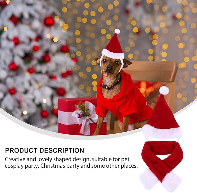 SHOWERORO Christmas Pet Costume Set Dog and Cat Scarf and Hat Accessories L Size Holiday Party Supplies