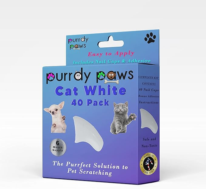 6 Month Supply Soft Nail Caps for Cats White Medium - Extra Adhesives
