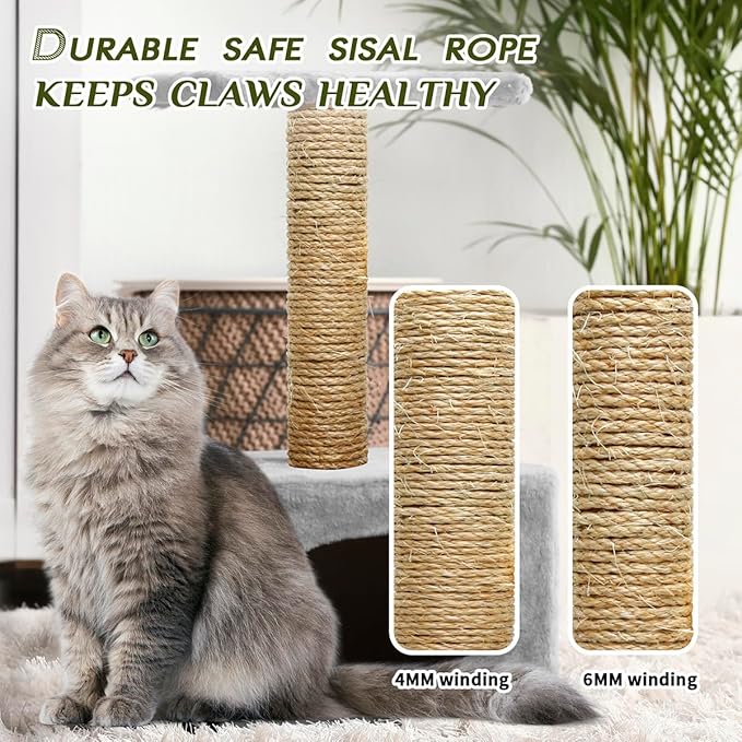 1/6 Inch Natural Sisal Rope, 164-Feet, 50m, for Cat Scratching Post, Tower, DIY Hemp Twine, Replacement, Sisal Fiber, Biodegradable, 4mm Diameter
