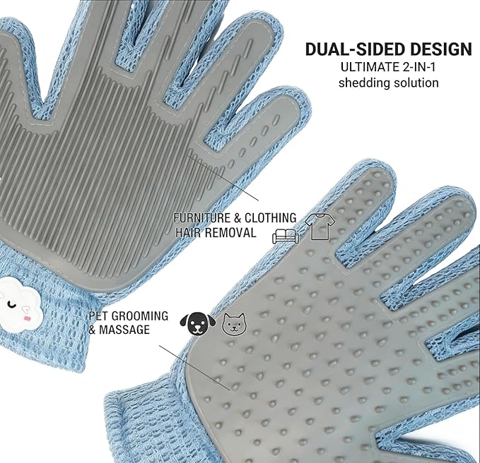 Gentle Pet Hair Removal Glove - Efficient Cat & Dog Mitt Brush for Shedding - Grooming and Deshedding Tool for Long or Short Fur Pets - Perfect for Bathing & Massage (one Piece)