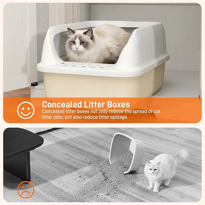 71Inches Tall Cat Litter Box Enclosure for Cats W/Power Outlets,Open Shelves.Wooden Pet Washroom Furniture W/Locks,Cabinet.White Indoor Cats House,Hidden Cat Litter Box for Living Room,Bedroom