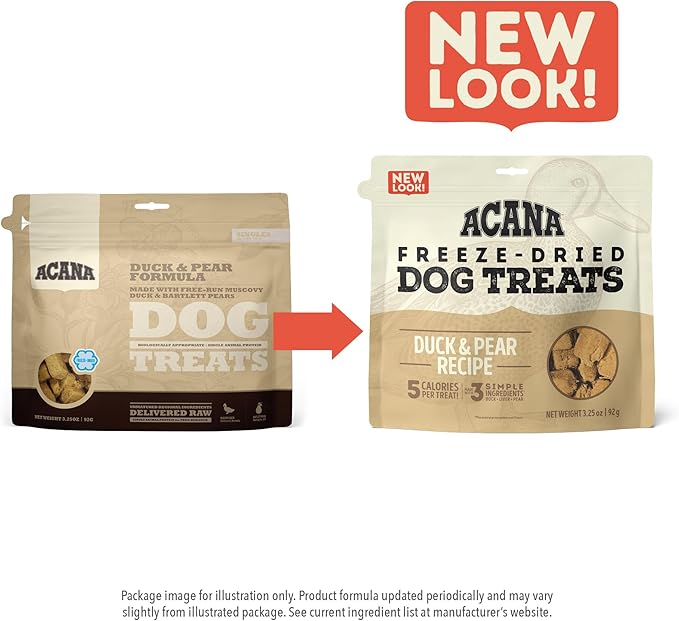 ACANA Singles Grain Free Dog Treats Limited Ingredients & Freeze-Dried Duck & Pear 3.25oz Bag