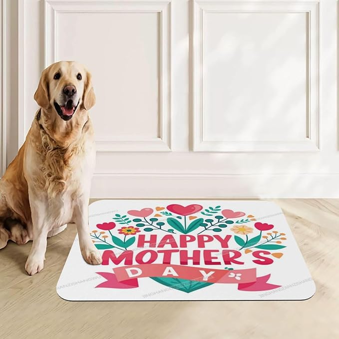 Dog Food Mat Dog Mat for Food and Water 24x16In Happy Mother's Day Floral Gift Mom Z No Stains Cat Pet Feeding Mats Water Bowl for Messy Drinkers