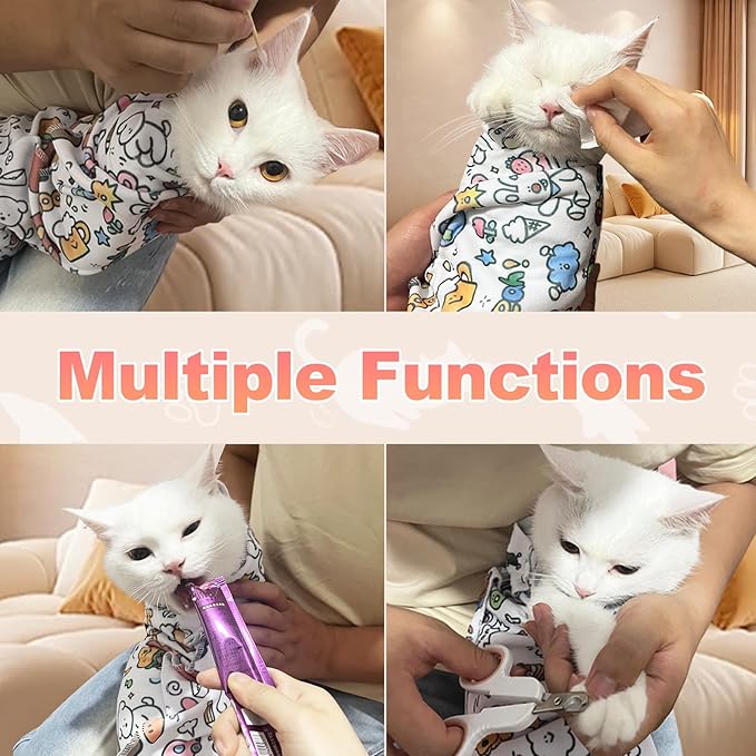 Cat Grooming Wrap for Nail Clipping, 27.6" Anti-Scratch & Escape-Proof Cat Restraint Swaddle, Pet Burrito Wrap Multifunctional Grooming Tool for Cats (Within 15lbs)