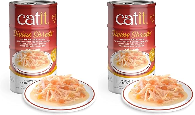 Catit Divine Shreds in Jelly, Premium Wet Cat Food, Chicken with Tuna & Carrot (Pack of 2)