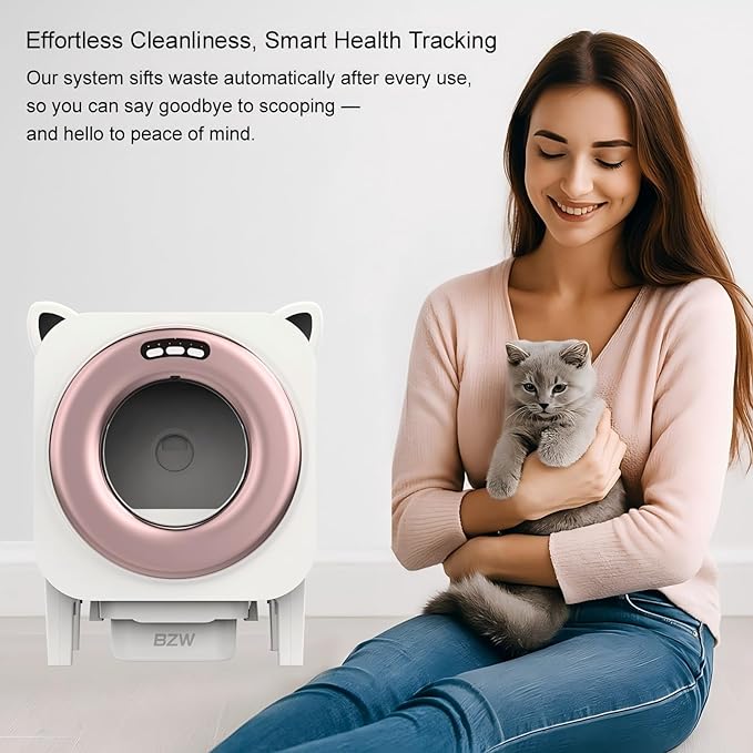 Self Cleaning Litter-Box for Multiple Cats with 76L Large Capacity,Automatic Litter Box with App Control and Safety Sensors Protection (Rose Gold)