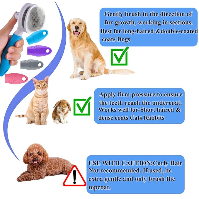 Self Cleaning Slicker Brush - Cat Brush Skin-Friendly Deshedding Grooming Massaging Tool for Long & Short Haired Pets, Cat Hair Brushes Easy Removes Undercoat for Dogs Cats Rabbits (Blue)