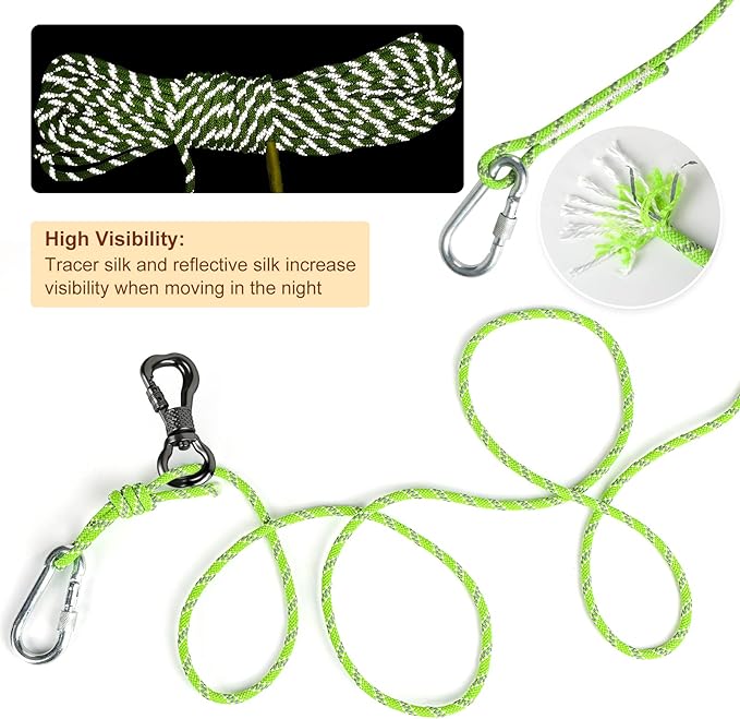 XiaZ Dog Tie Out Cable for Camping, 75FT Portable Overhead Trolley System for Dogs up to 300lbs，Dog Lead for Yard, Camping, Parks, Outdoor Events,5 min Set-up, Green