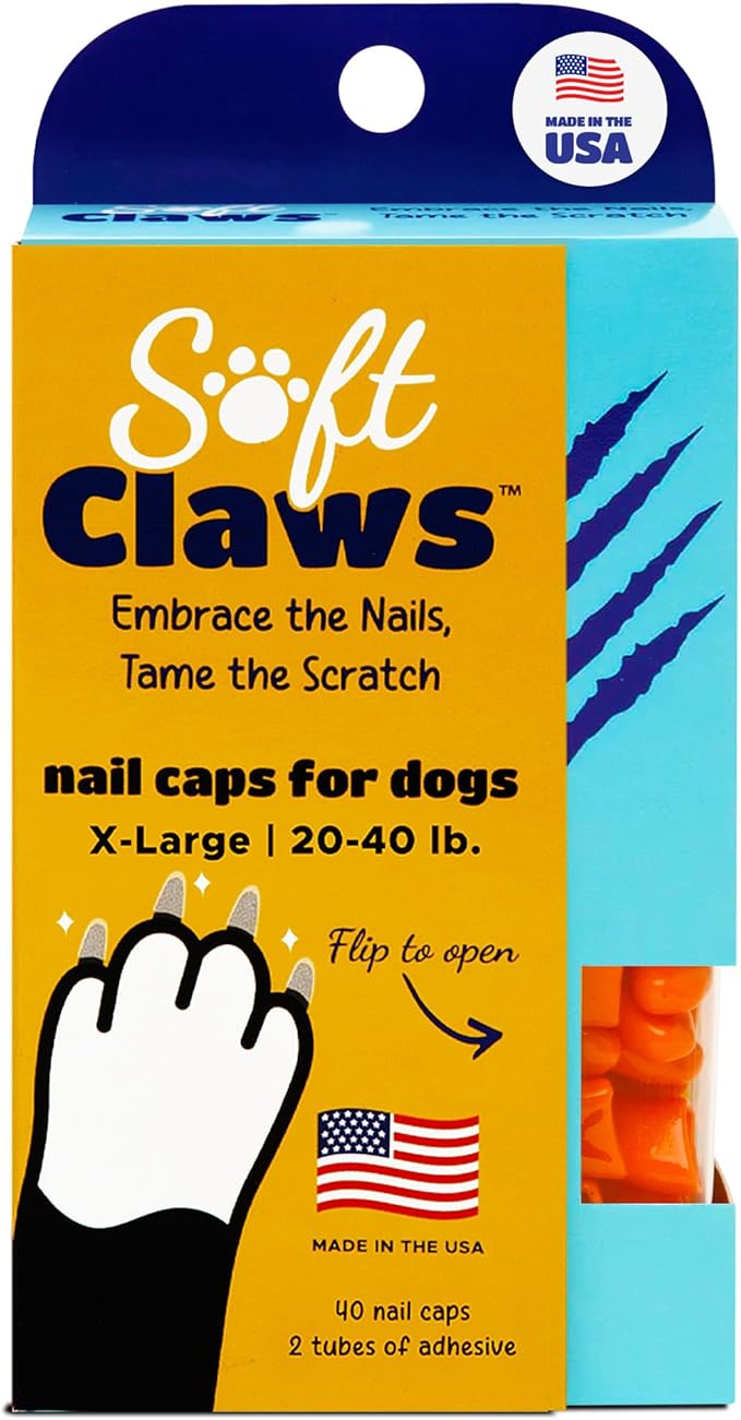 Soft Claws Dog Nail Caps, 40 X-Large Nail Caps, Made in USA - Vet Developed, Safe & Non-Toxic Easy to Apply Claw Covers | Protects Furniture & Skin, Orange