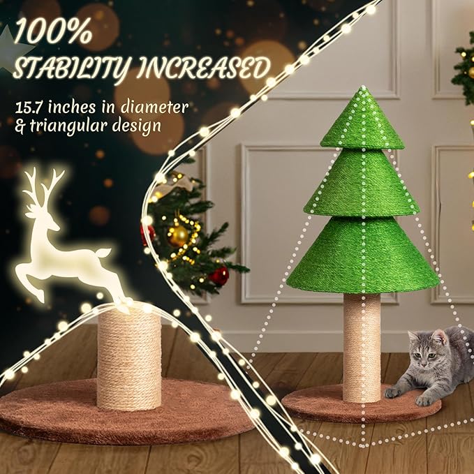 Outvita 31.5in Christmas Tree Cat Scratcher, Cat Scratching Post for Indoor Cats, Large Sisal Cat Scratching Tree Cat Scratch Tower, Grass Green