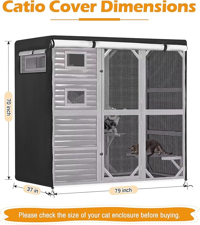 Catio Cover,79" L x 37" W x 70" H Cover for Catio Outdoor Cat Enclosure Waterproof, 420D Cat Cage Covers for Aivituvin Cats Catios, Outdoor Cats Enclosure Covers(Black)(Catios Not Included)