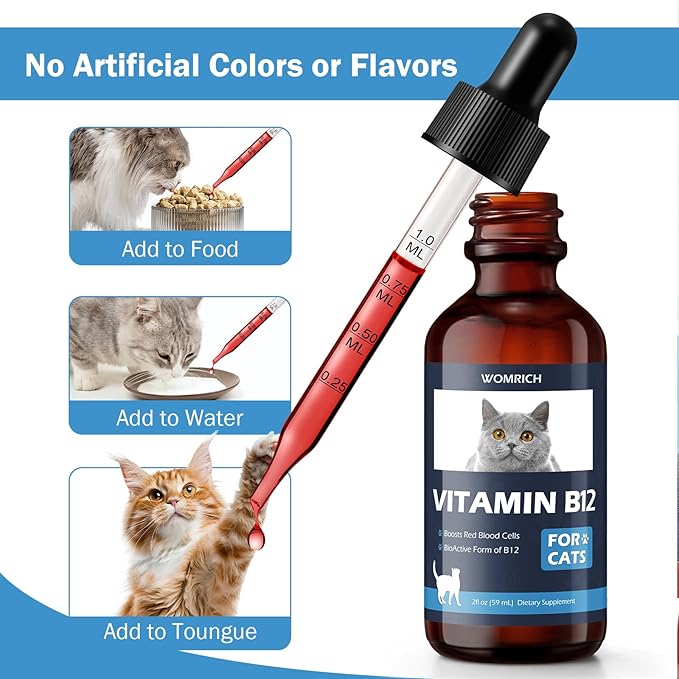 Appetite Stimulant Vitamin B12 for Cats | Methylcobalamin (Methyl B12) | Treatment of EPI in Cats Boosts Red Blood Cell Formation, Energy, Nervous System, Treats Pancreatitis | 2 fl oz