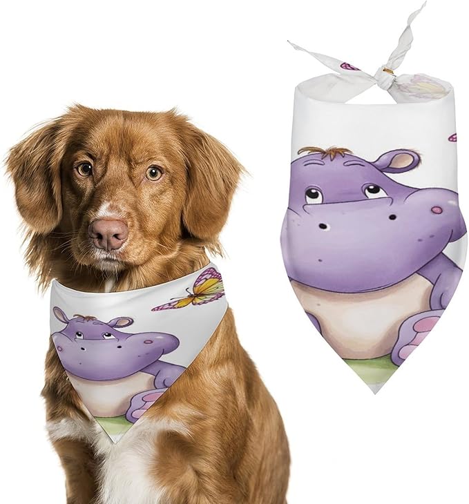 Dog Bandana Spring Pet Scarf Adjustable Triangle Butterfly and Hippo Printing Dog Bib Washable Polyester Puppy Bandana for Small Medium Large Dogs Cat Birthday Party Supplies