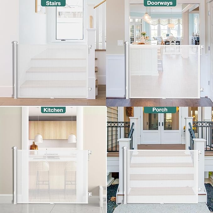 Babepai Retractable Baby Gates Extra Wide | 55" Wide x 34" Tall Dog Gates for Stairs | Indoor/Outdoor Use | Child Gates for Doorways, Deck, Porch, Hallways, Patio - White