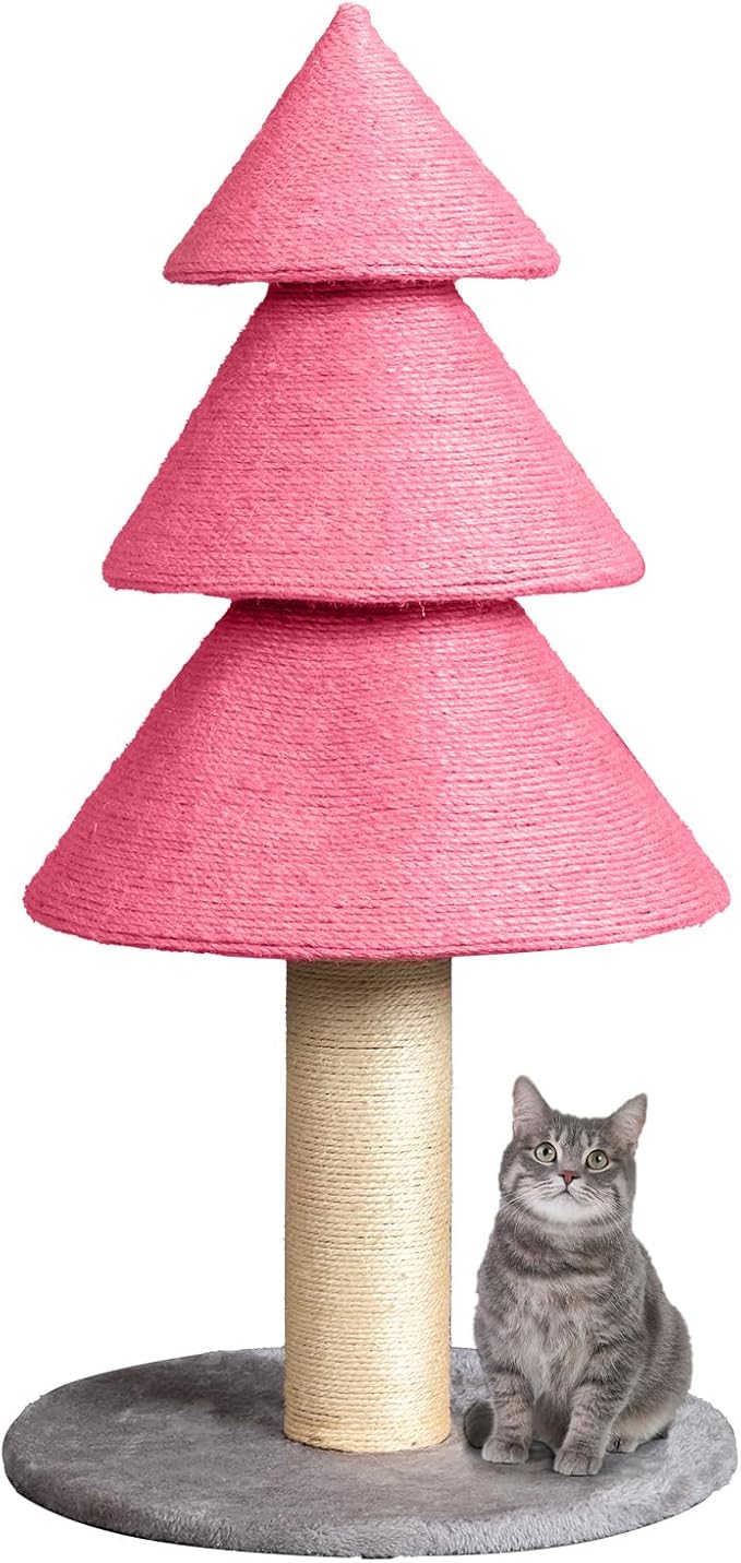 31.5in Christmas Tree Cat Scratcher, Cat Scratching Post for Indoor Cats, Large Sisal Cat Scratching Tree Cat Scratch Tower, Pink