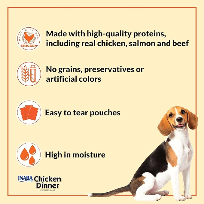 INABA Chicken Dinner for Dogs, Soft Pate Wet Dog Food, Complete & Balanced, 2.4 oz. Pouch, 15 Pouches, Pumpkin & Sweet Potato Variety