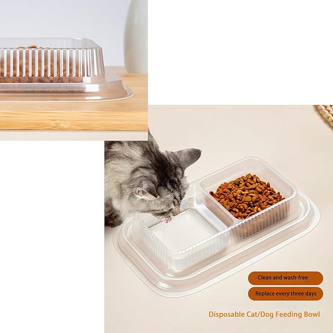 50PCS Disposable Pet Bowls – Anti-Ant Cat and Dog Food Bowls, Large Cat Wet Dishes, Plastic Double Dish for Water, No Spill, Non-Tip, Non-Slip, Ideal for Outdoor Pets, Small and Medium Dogs