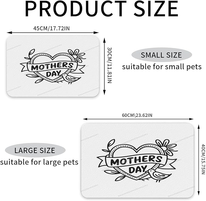 Dog Food Mats for Floors Absorbent Pet Cat Food Mat Happy Mother's Day Simple Heart Gift Mom Non Slip Dogs Bowl Mats for Water Dog Placemats Feeding Mat Pet Supplies 24x16In