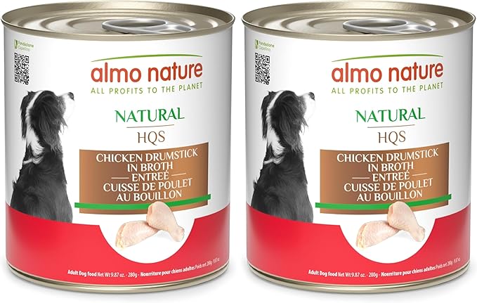 almo nature HQS Natural Chicken Drumstick Entree in Broth, Gluten Free, Additive Free, Adult Dog Canned Wet Food, Shredded 12 x 280g/9.87 oz (Pack of 2)