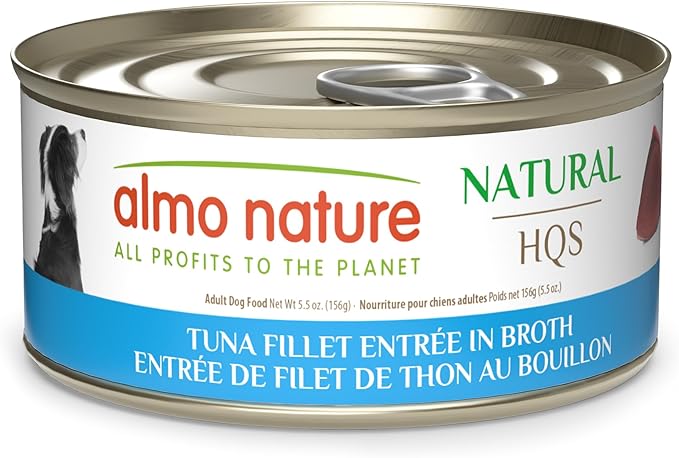 almo nature HQS Natural Wet Dog Food Tuna Fillet Entrée, Grain Free, Additive Free, Low Fat, GMO Free, 5.5oz Pack of 12