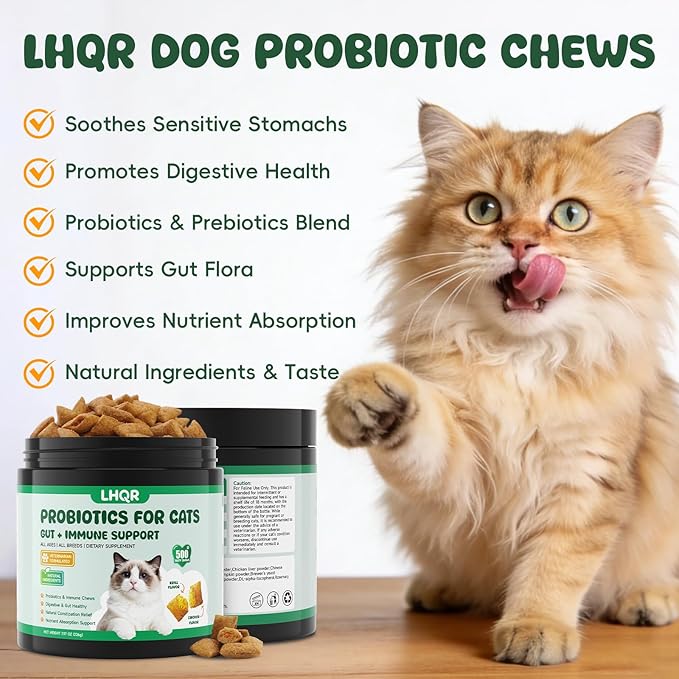 500 Probiotics for Cat - Digestive Enzymes & Prebiotics for Gut Health, Probiotic Tasty Chews Diarrhea Relief & Gas Treatment, Pumpkin Formula for Sensitive Stomachs & Itchy Skin Support, Chicken