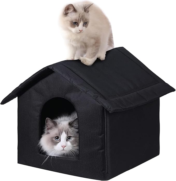 Outdoor Cat House Cat House for Outdoor and Indoor Use - Waterproof Shelter for Cats, Dogs, and Feral Animals (Black cat House, Medium)